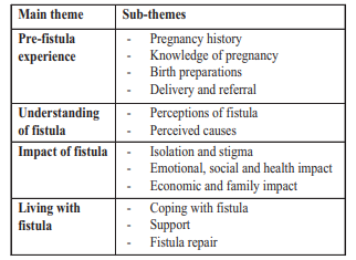 Emerging themes and sub-themes on women's experiences with obstetric fistula